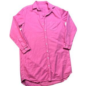 Frank & Eileen Mary Classic Cotton Pink Blossom Frayed Hem Shirt Dress Size S